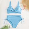 Женский комплект бикини из 2 шт./компл., бюстгальтер без рукавов с v-образным вырезом и высокой талией, трусы с боковыми завязками, комплект с контролем живота, костюм для плавания, купальный костюм