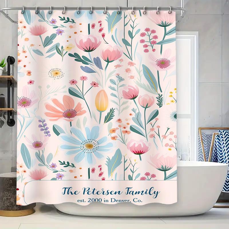 Bathroom Decor Personalized Shower Curtains for Families, Beautiful Floral Print In Pink Blue Colors – Modern Bathroom Accessori