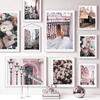Pink Flower Wall Poster Print Paris Tower Fashion Girl Wall Art Modern Landscape Canvas Painting for Living Room Wall Pictures