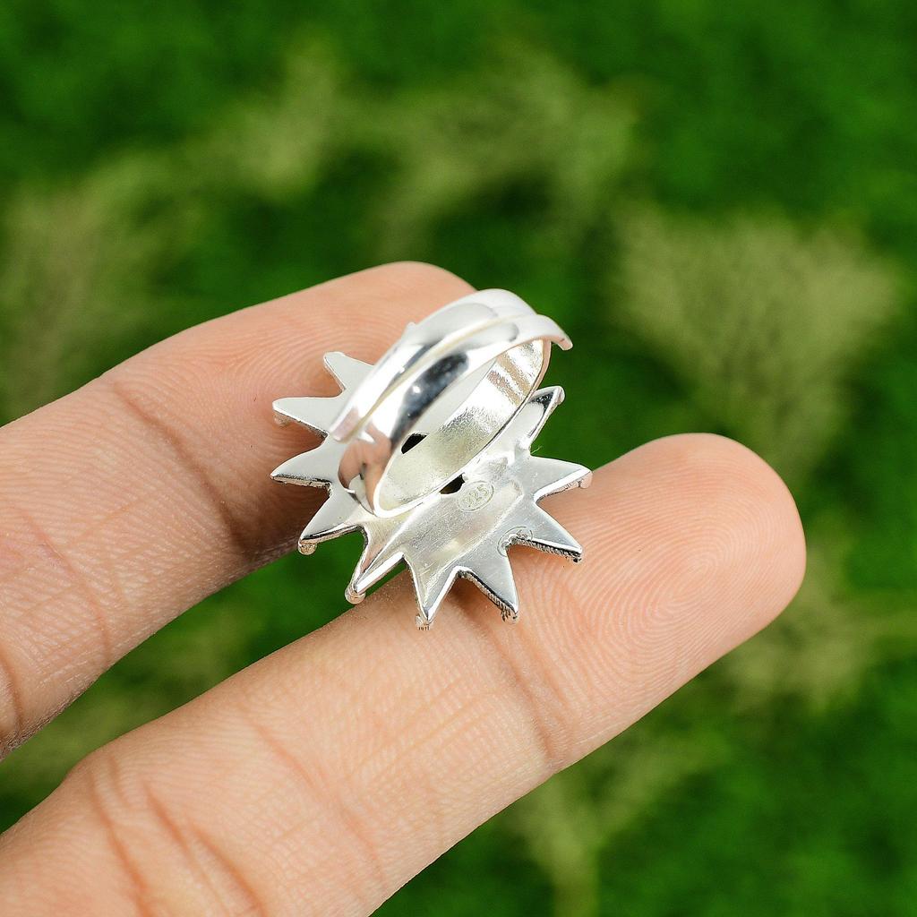 Natural Tiger'S Eye Statement Flower Adjustable Ring 925 Silver For Women