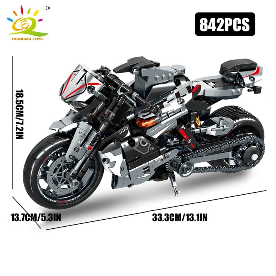 HUIQIBAO высокотехнологичный классический мотоцикл, модель здания, блоки, мото-городской гонщик, кирпичи, игрушка для детей, мальчиков, детей, взрослых, набор MOC автомобилей