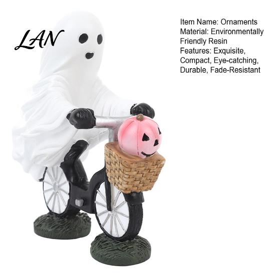 Artistic Halloween Resin Craft Ghost Riding Bicycle Figurine, Spooky Desk Shelf Decor for Funny Rider Desktop Accessory Home Entryway, Hand-Painted
