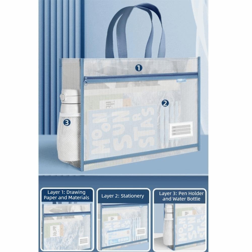 Large Capacity Mesh Art Bag Transparent File Storage Bag Reusable Test Paper Bag Student