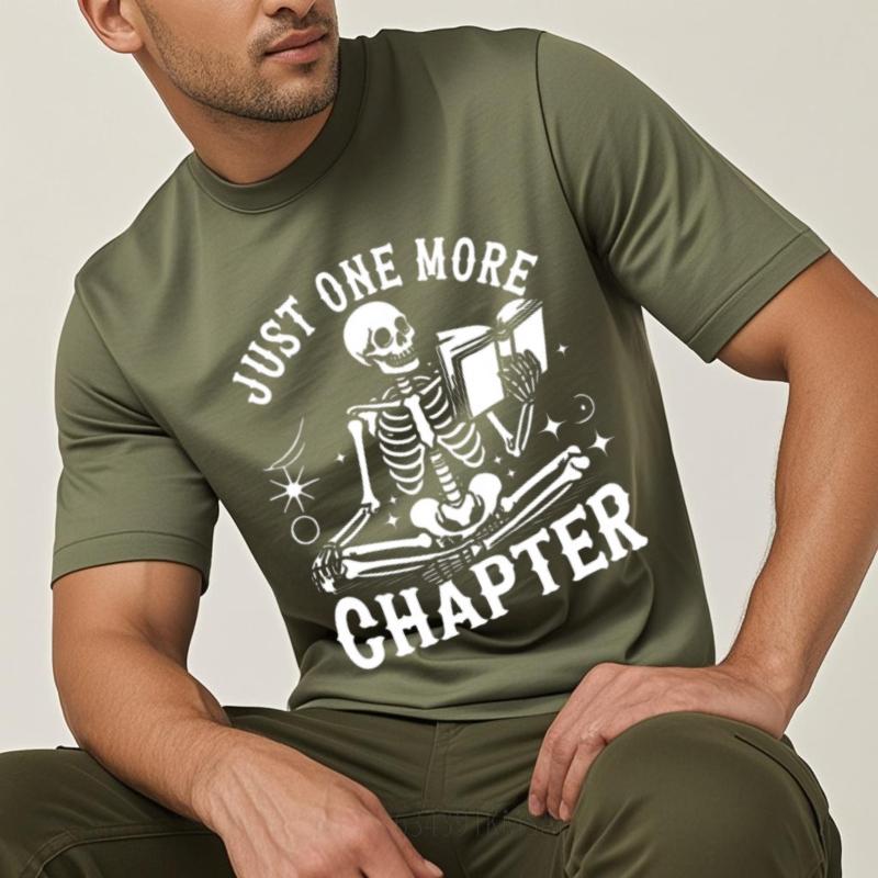Breathable Casual Tee Male Oneck Tshirt Black Just One More Chapter Skeleton Reading Book Basic Unisex Tops Tshirts For Unisex