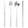 White Gold Travel Tableware Set Knife Fork Spoon Chopsticks Cutlery Set 304 Stainless Steel Mirror Flatware Set Dinnerware Set Travel