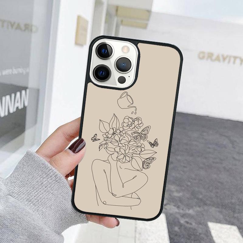 Цветочная Девочка Рисунок Линией Чехол для Телефона Для iPhone 17 Air 15 16 Чехол 11 13 14 Pro Max 12 Plus Max Fundas