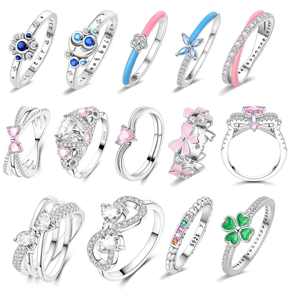 Медь Настоящий Розовый Циркон Кольцо Форма Звезды Луна Бант Сердце Бесконечность Кольцо Женское День Святого Валентина Тонкий Подарок Набор Ювелирных Аксессуаров