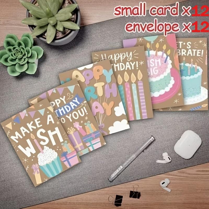 24pcs(12sets) Fun Birthday Greeting Cards with Envelopes |Vibrant Illustrations - for Birthdays Graduations Parties Celebrations