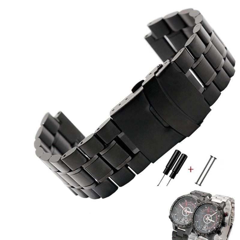 Ремешок для часов из нержавеющей стали для мужских часов TIMEX T2N720 T2N721 TW2R55500 T2N721 Ремешок для часов 24*16 мм Ширина крепления Серебристо-черный Браслет BAND