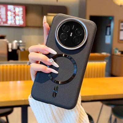 Для Huawei Mate 70 Air Чехол Магнитный Беспроводная Зарядка Рисунок CD Кожа PU Металлический Сплав Защита Рамки Камеры Задняя Крышка