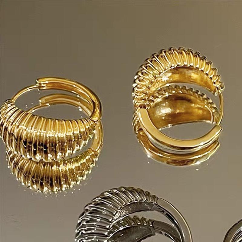 French Vintage Gold Color Textured Earrings for Women Stainless Steel Teardrop Chunky Hoop Earrings Statement Jewelry New Trend
