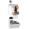 Shoes Storage Chest w/Mirror Multiple Shelves 2PC 6 Hooks White