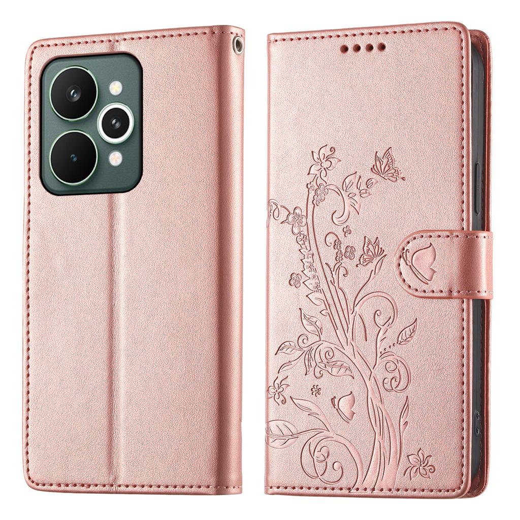 For Realme 15 Pro 5G/15 5G Wallet Case Butterfly Floral Imprint PU Leather Phone Cover with Wrist Strap