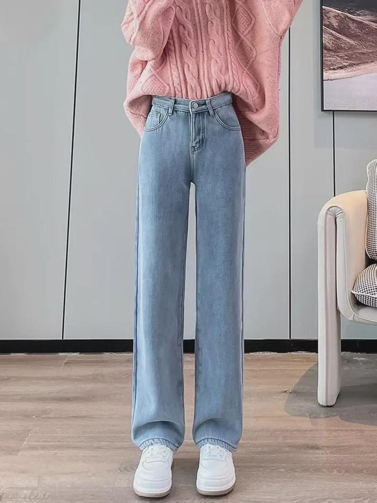 Джинсы с высокой талией и широкими штанинами из бархата для женщин — для стройных и высоких, для осени/зимы
