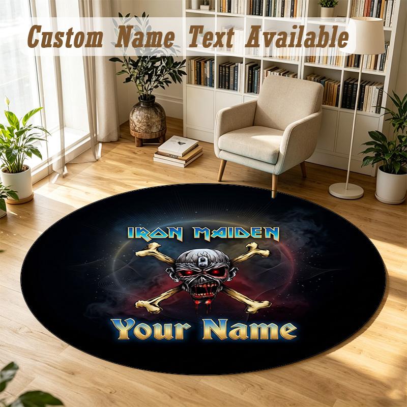 Round Rug Custom NameIron Maiden Pattern Non Slip Carpet Home Floor Decor