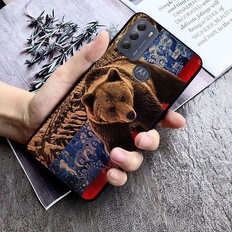 Чехол с изображением российского черного медведя для Motorola Moto EDGE 20pro EDGE 20lite E6 E7, чехол G STYLUS GPLAY GPOWER G 5G PLUS G30 G100 Funda Coque