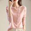 Autumn Sweater Single Breasted Cardigan Women's Low Round Neck Thin Knit Outerwear