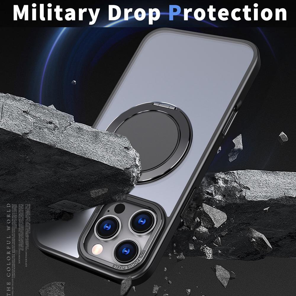 KEYSION Противоударный матовый чехол для MagSafe для iPhone 16 Pro Max с вращающимся на 360 ° магнитным кольцом-подставкой, прозрачная задняя крышка для телефона
