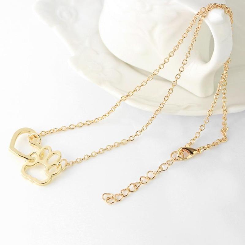 Women Fashion Dog Claw Paw Pendant Girl Heart Hollow Charm Necklace Jewelry Gift