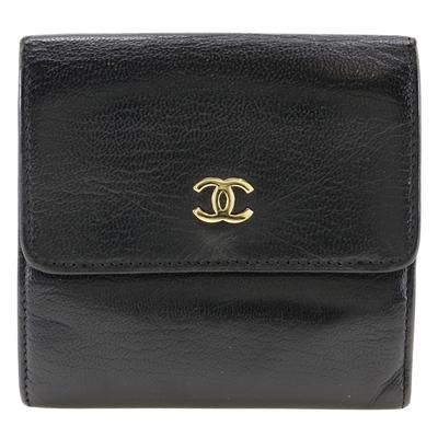 Кошелек COCO Mark с двойным сложением A13456 Двусторонний из черной телячьей кожи Женский Б/У