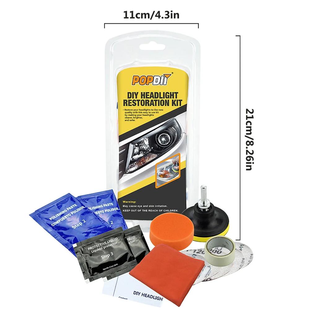 Car Headlight Restoration Kit - Fix Yellowing & Scratches, Polisher & Brightener