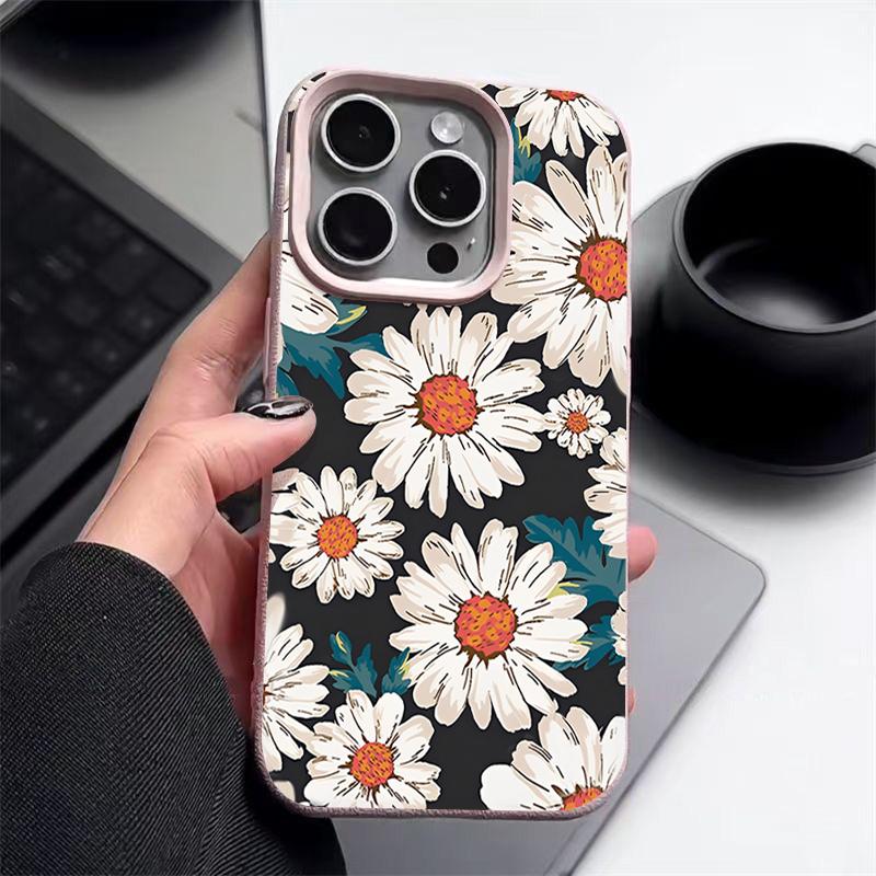 Чехол с белым цветком для iPhone 16 Pro Max 15 14 13 12 11 Противоударный Тонкий Мягкий Силиконовый Чехол-Накладка