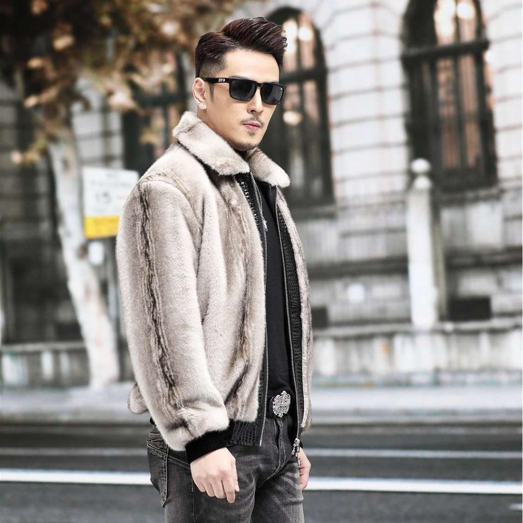 Tiger Pattern Mink Coat Men'S Whole Mink Real Mink Short Mink Fur Coat Men'S Winter New