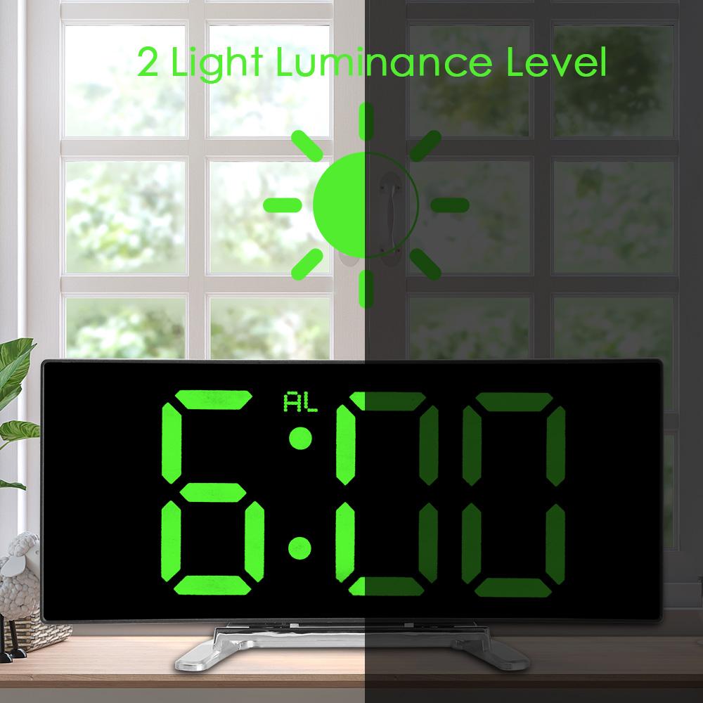 LED Screen Digital Alarm Clock Curved Dimmable Mirror Clock 7 Inch For Kids Bedroom