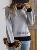 Autumn and winter new women's knitted sweater women's splicing pullover women's loose sweater women