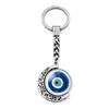 Blue Turkish Evil Eye Double-Sided Moon Keychain Charm