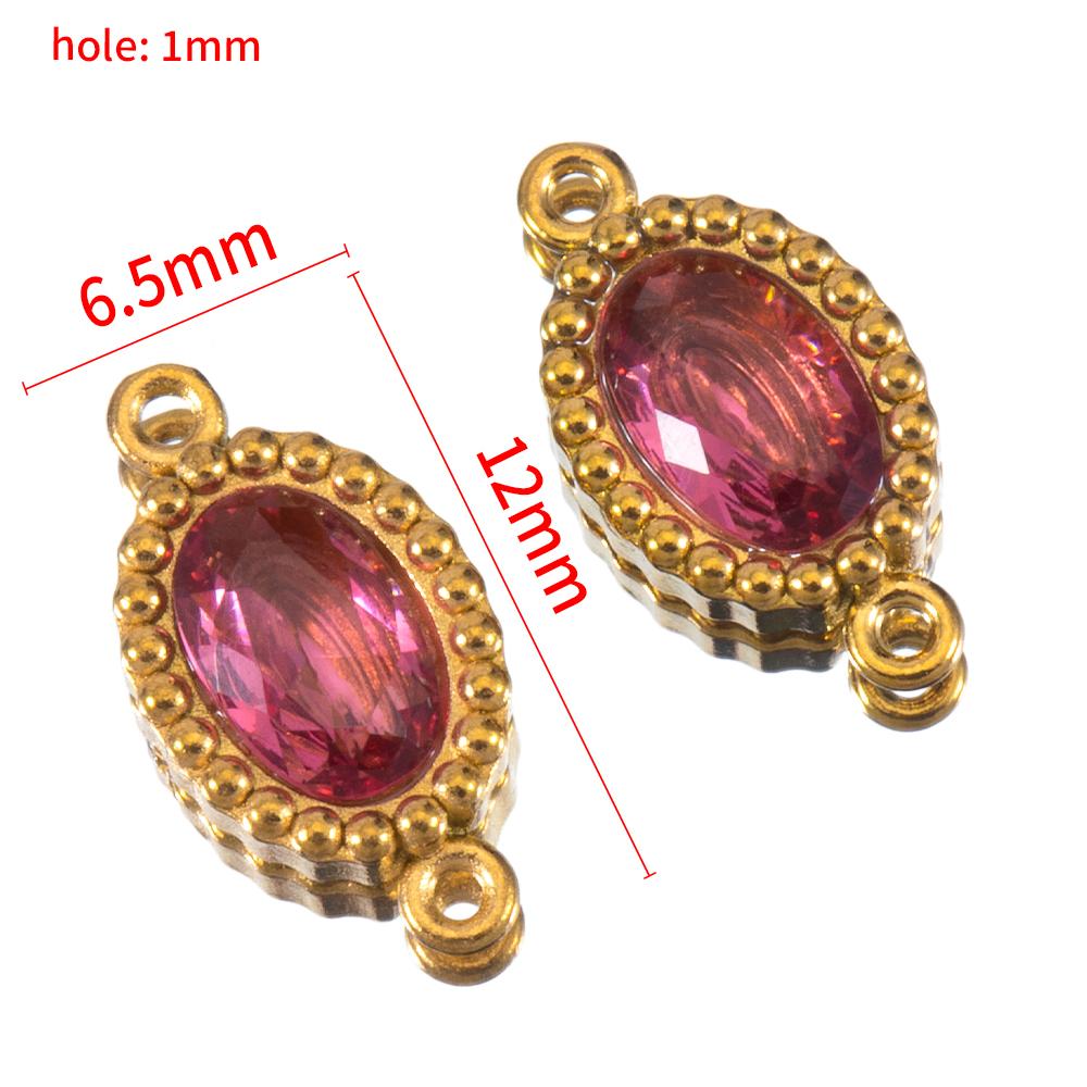 10pcs Colorful Crystal Charm Double Holes Bracelet Connector Stainless Steel Necklace Earring Oval Pendants DIY Jewelry Findings