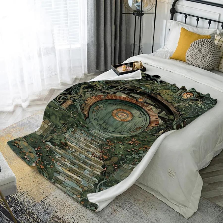 Hobbit Door Design Microfiber Flannel Cover Blanket Bedroom Living Room Sofa Soft And Comfortable Home Decoration