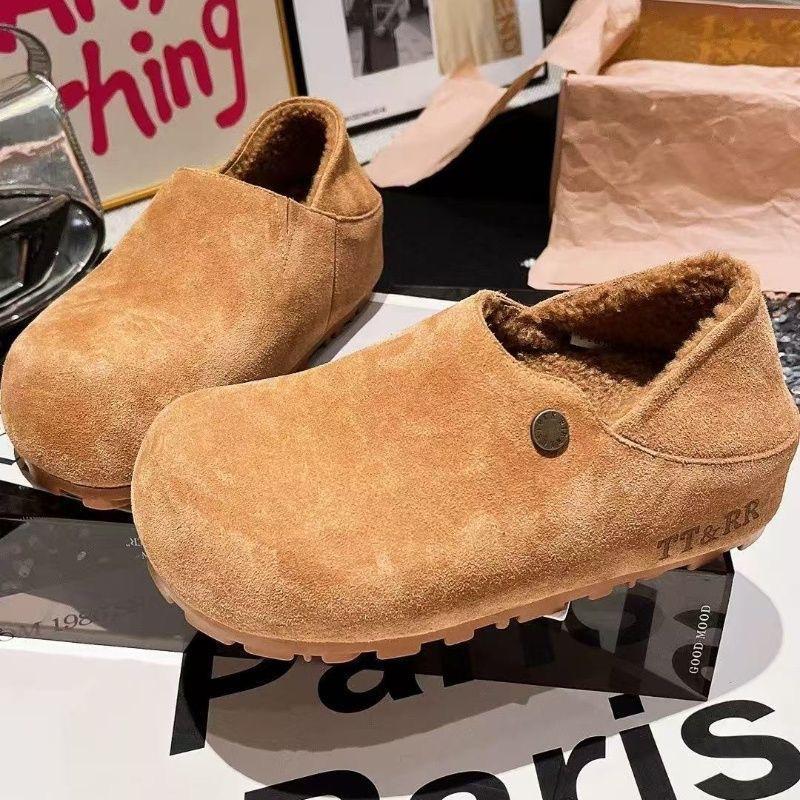 Ретро плюшевые Birkenstocks зимние женские новые ленивые Doudou ботинки теплые снежные хлопковые ботинки