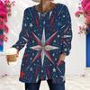 Women Plus Size Round Neck Long Sleeve Printed White Loose Longline T Shirt With Pockets