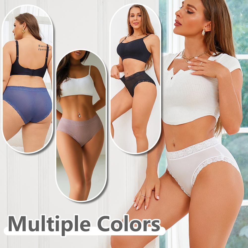 4Pcs Lace Plus Size Underwears Women's Sexy Panties High Quality Striped Briefs Girls Solid Sports Comfortable Lingerie