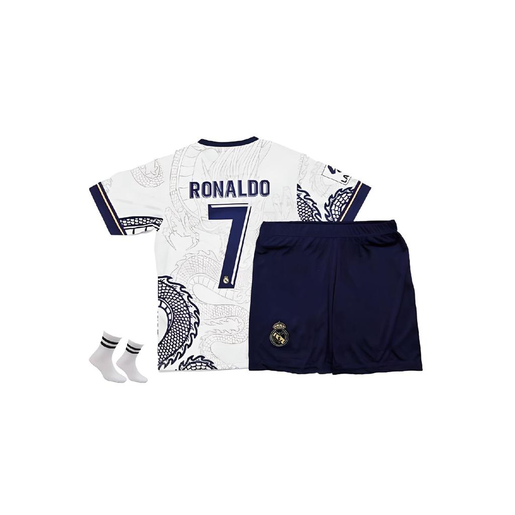Ronaldo White Dragon New Season 3-piece Kids Football Jersey Set With Dragon Motif