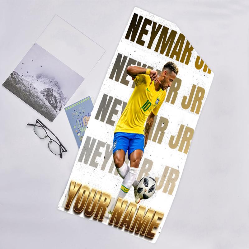1pc Brazilian football player Beach Towel with Custom Name, Beach and Seaside Swimming Pool Equipment, Fashion Pattern, Rectangular, Travel Essential