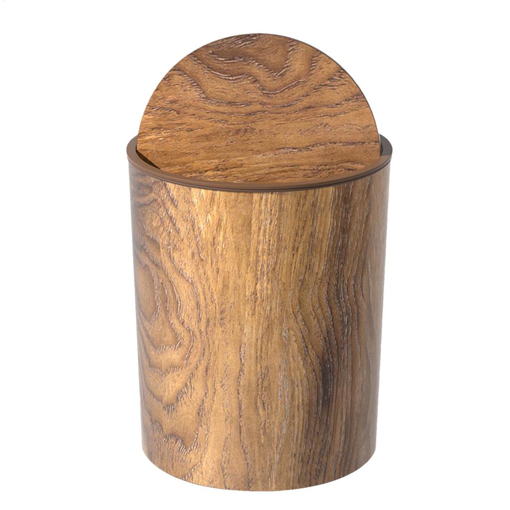 Wood Grain Garbage Can with Swing Lid Wood Grain Kitchen Trash Can Wastebasket Retro Waste Paper Rubbish Trashcan for Bedroom