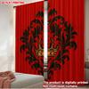 2 шт. Красные занавески с вьющимися растениями Черные барочные завитки с золотой короной на насыщенном красном фоне для роскошной гостиной