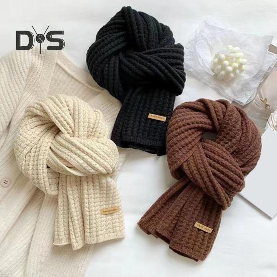 Winter Scarf Solid Color Thickened Warm Knitting Scarf Men Women Long Neck Wrap Garment Clothing Accessories