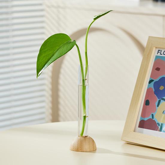 Ваза для пробирок с гидропонными растениями, прозрачная ваза для цветов с деревянной подставкой, центральный элемент стола, ваза для размножения растений, украшение для домашнего офиса, рабочего стола