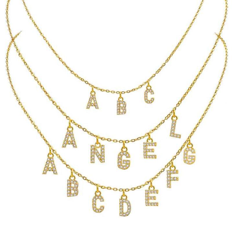 Emanco Drop Shipping Custom A-Z Letter Initial Pendant Necklace Zircon Stainless Steel 14K Gold Plated Link Chain Minimalist