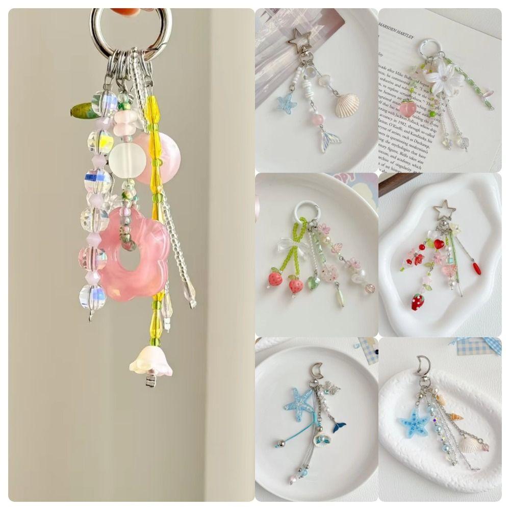 Tassel Beaded Keychain Pink Flower Hangings Ornaments Cute Bag Charm