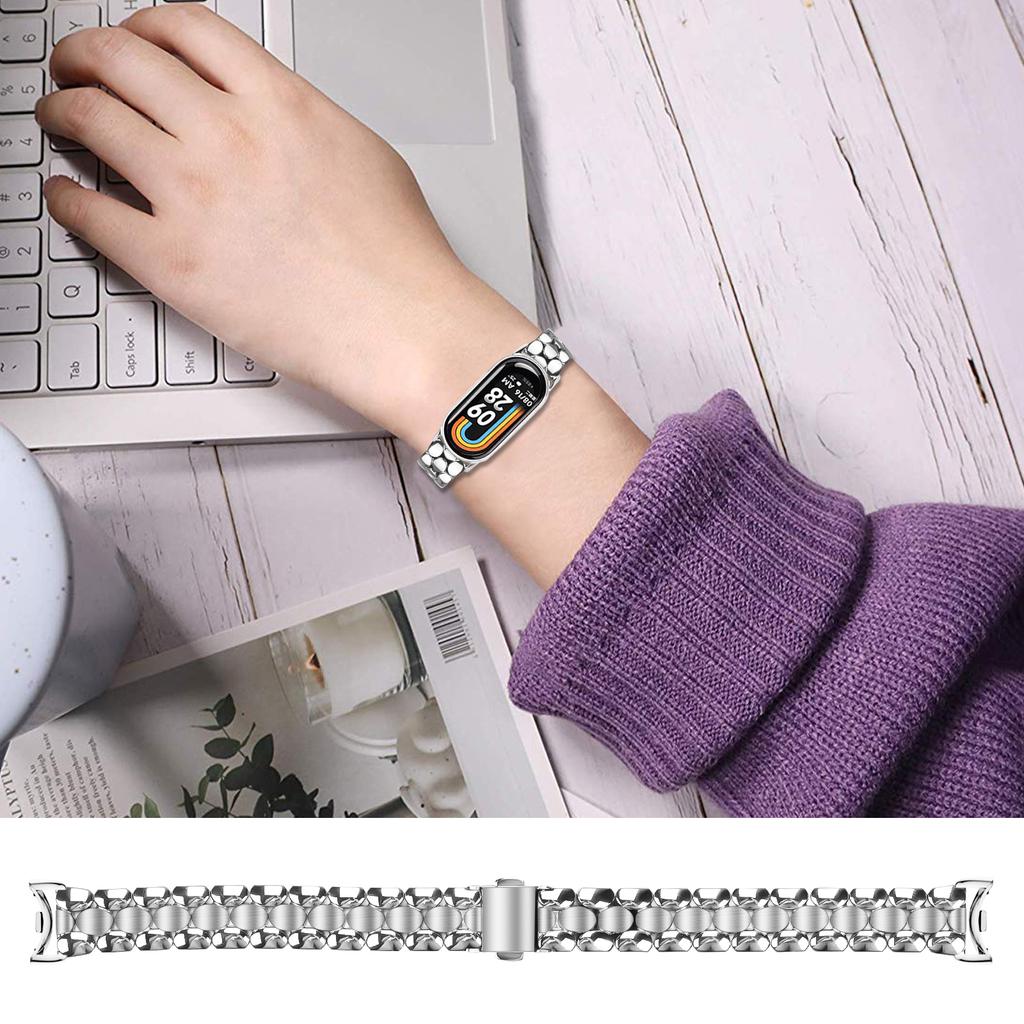 Металлический ремешок для часов Xiaomi Smart Band 10/9/8, жемчужной формы, из нержавеющей стали, серебристый
