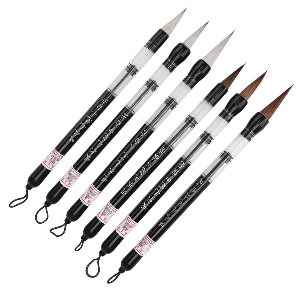 6Pcs Piston Fill Design Water Brush Pen White /Brown Brush Calligraphy Water Pen  Brush Practice