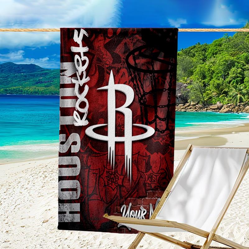 Custom Name Beach Towel Rockets Team Art Beach Towel, Soft Microfiber, Gift for Her/Him, Birthday, for Pool, Beach, Travel, Fan gifts