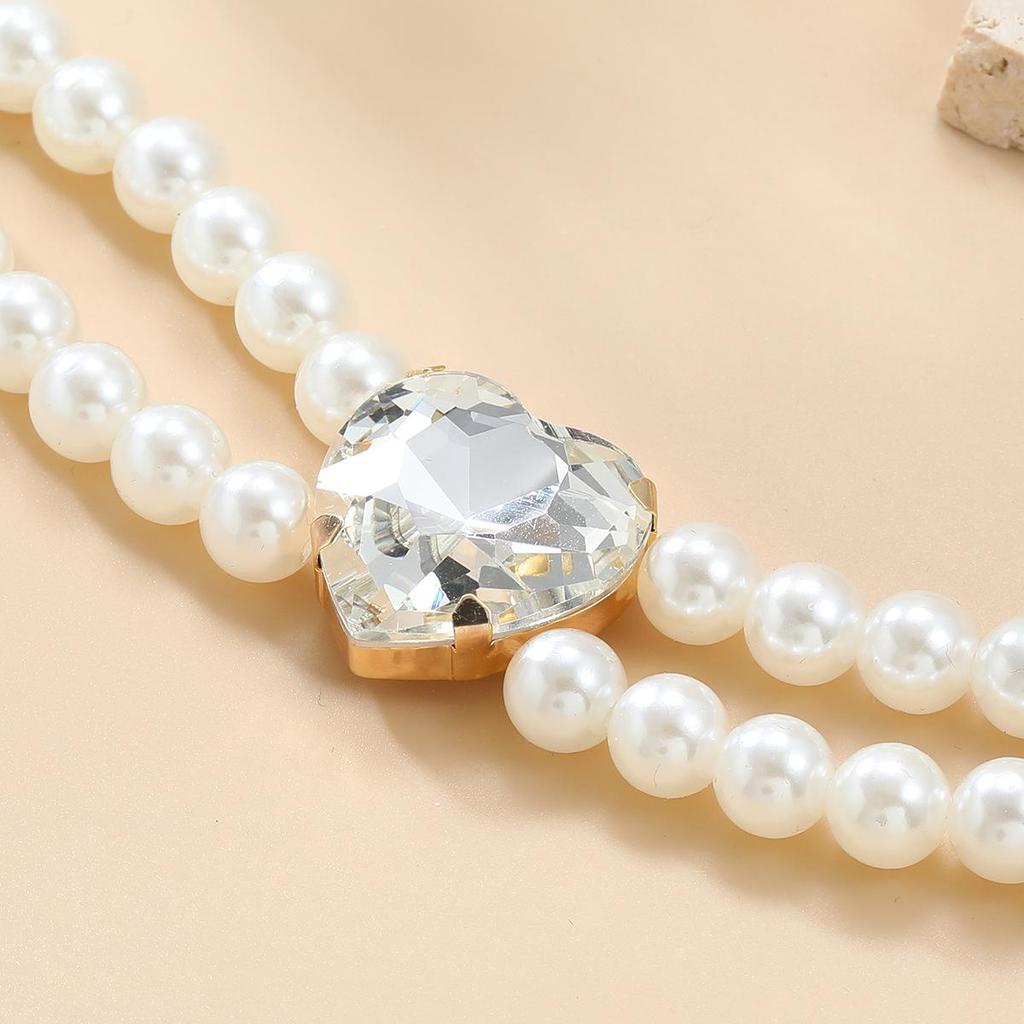Женское ожерелье 2024 года с бриллиантами в форме сердца и искусственным жемчугом - свадебные украшения и аксессуары для банкета