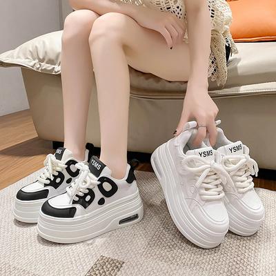 Модная обувь на высокой платформе 8 см Женская Весенне-осенние массивные кроссовки Дизайнерская обувь на толстой подошве Кожаная спортивная обувь Дышащие кроссовки Женские
