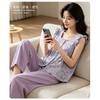 Women 100 Cotton Double Layer Gauze Camisole Long Pants Pajama Set Casual Homewear For Daily Wear