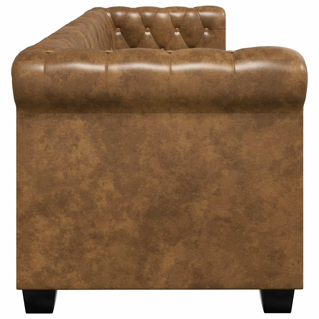 Chesterfield Sofa 3 Seater Faux Leather Brown